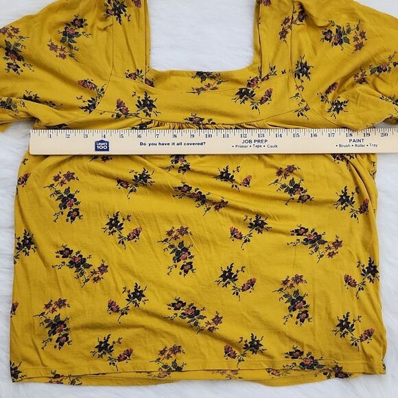 Lucky Brand‎ -263 short sleeve blouse yellow floral squared neck Medium - Picture 5 of 8